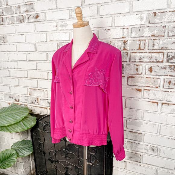 Vintage 80s Philippe Marque Bright Pink Embroidered Jacket M - Picture 2 of 12